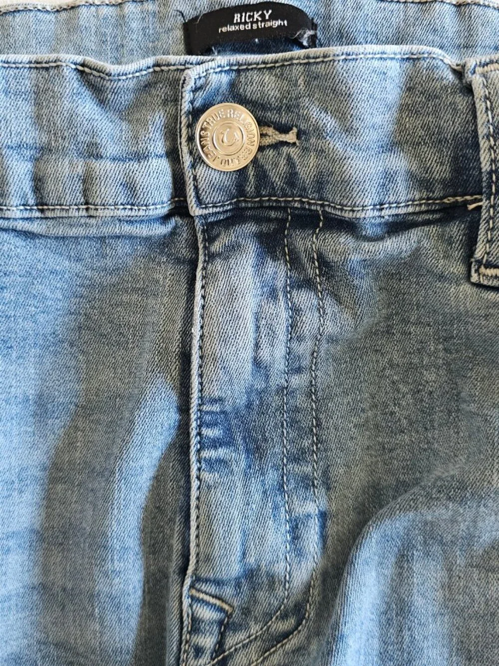 True Religion Ricky Jeans Mens Light Wash Relaxed Straight Flap Pocket 40x36